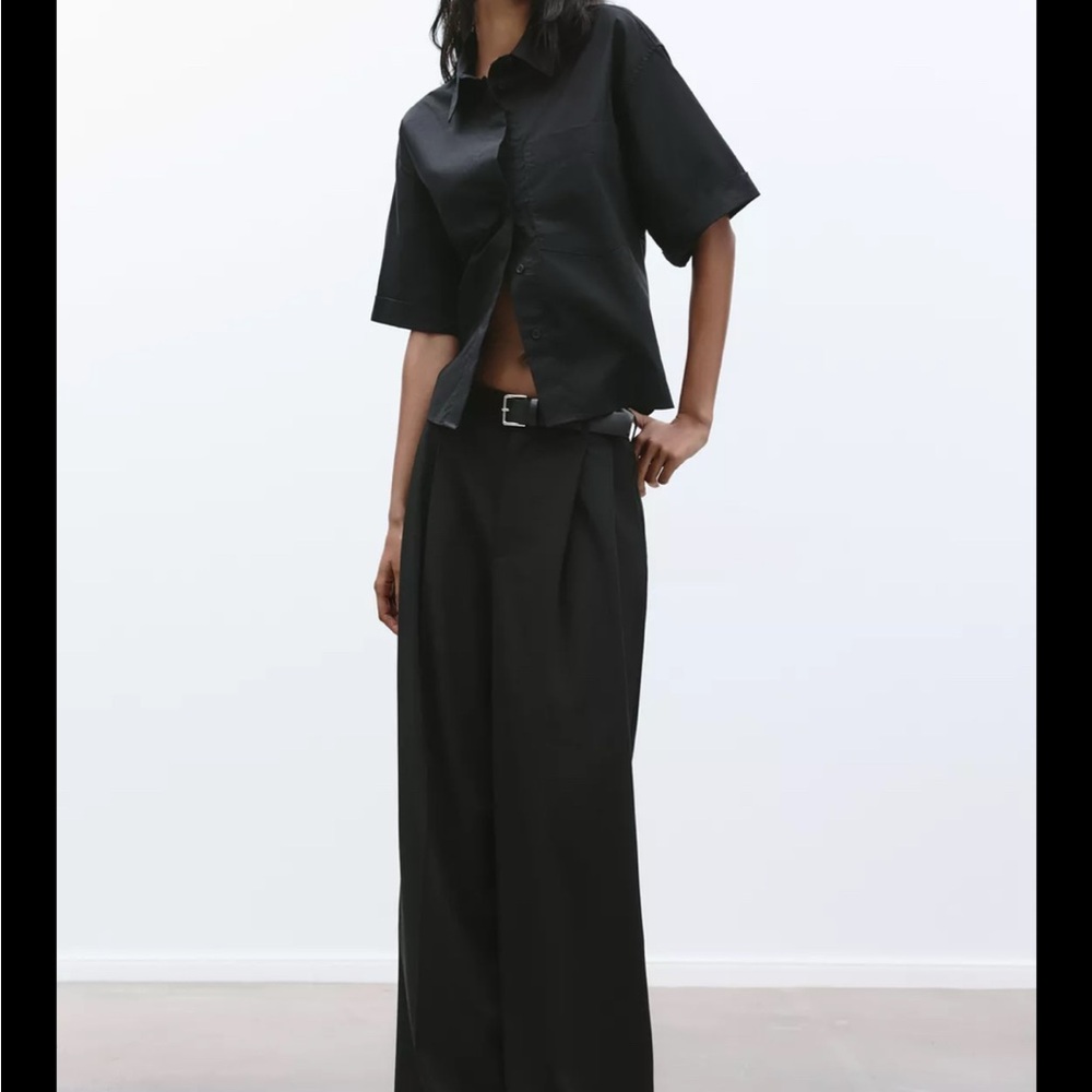 Zara Black Wide-Leg double pleat Pants